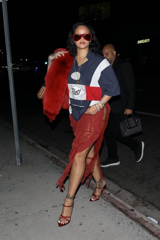 Rihanna Wore a Sheer Thigh-High Slit Skirt and a Riot Top for Dinner