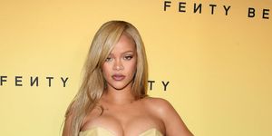 rihanna celebrates new product launch for her fenty beauty in los angeles in a yellow midi dress
