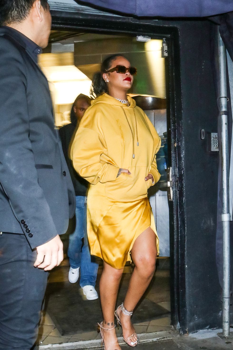 Rihanna's White Fuzzy Heels January 2019