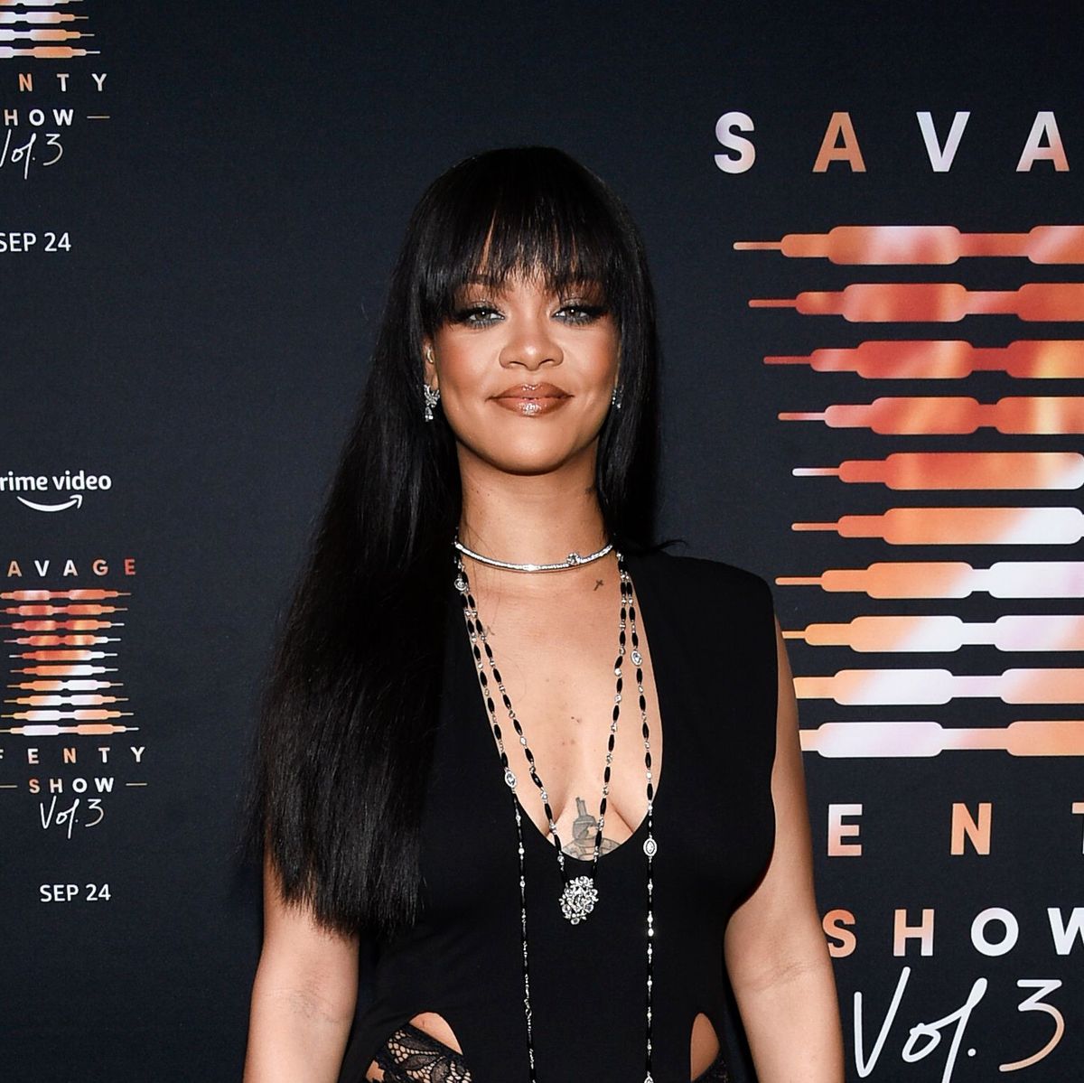 Rihanna Wears Black Lingerie and Debuts Bangs at Savage x Fenty