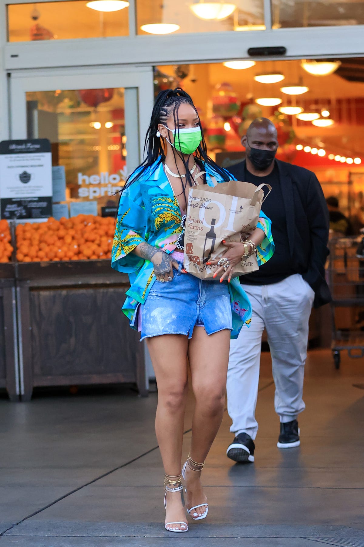 Rihanna Wears Open Jacket and Pearls to Grocery-Shop in NYC