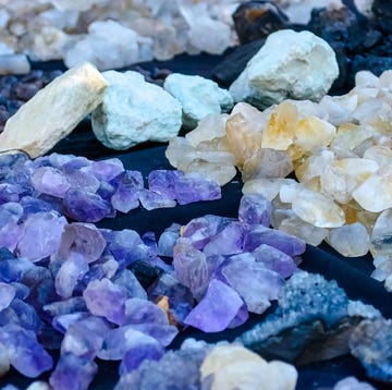 rio de janeiro, brazil, group of souvenir gemstones for sale in a small business kiosk