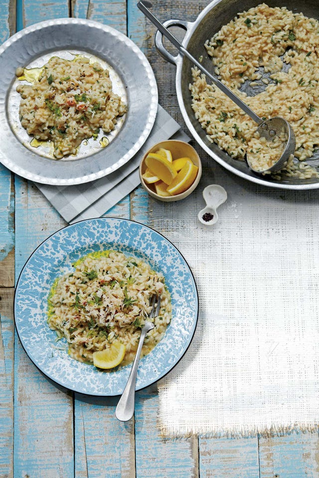 risotto de cangrejo, limón y alga dulse