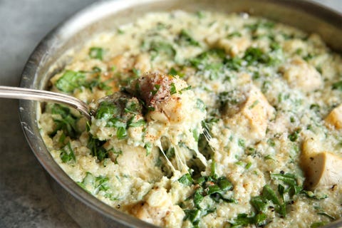 risotto de quinoa con pollo y espinacas