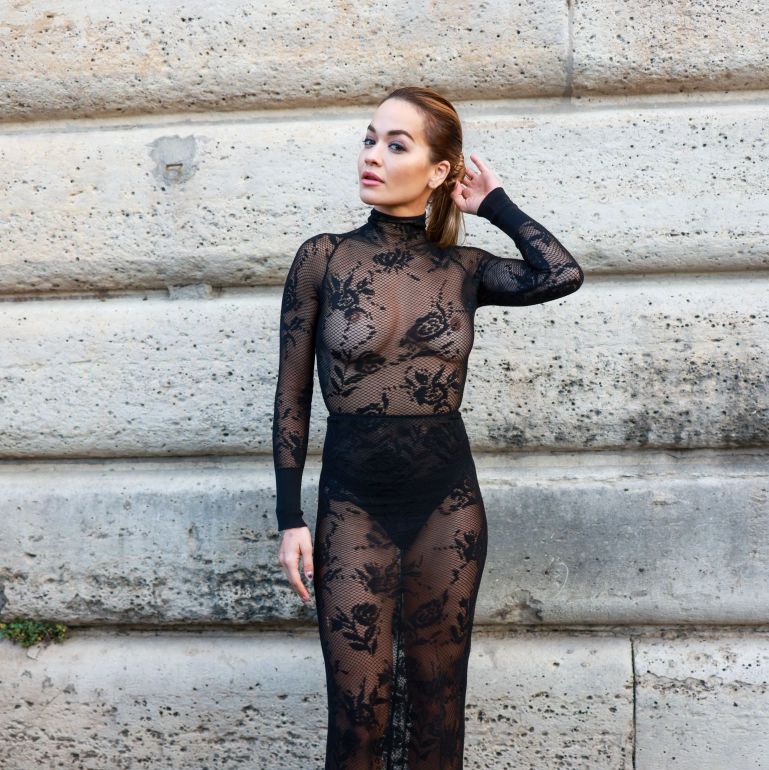 Rita Ora Stepped Out in Paris Wearing a Beautiful Sheer Lace Dress