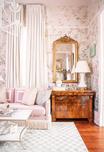 furniture, room, interior design, curtain, property, pink, living room, home, ceiling, wall,