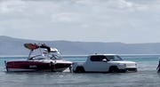 rivian r1t drives boat into bear lake in idaho
