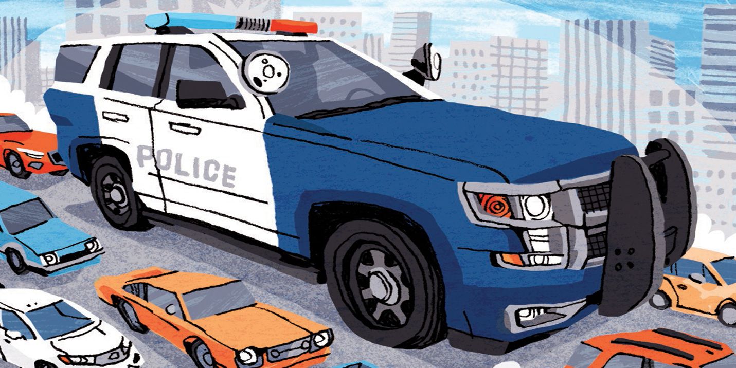 Police car coloring page – Line art illustrations
