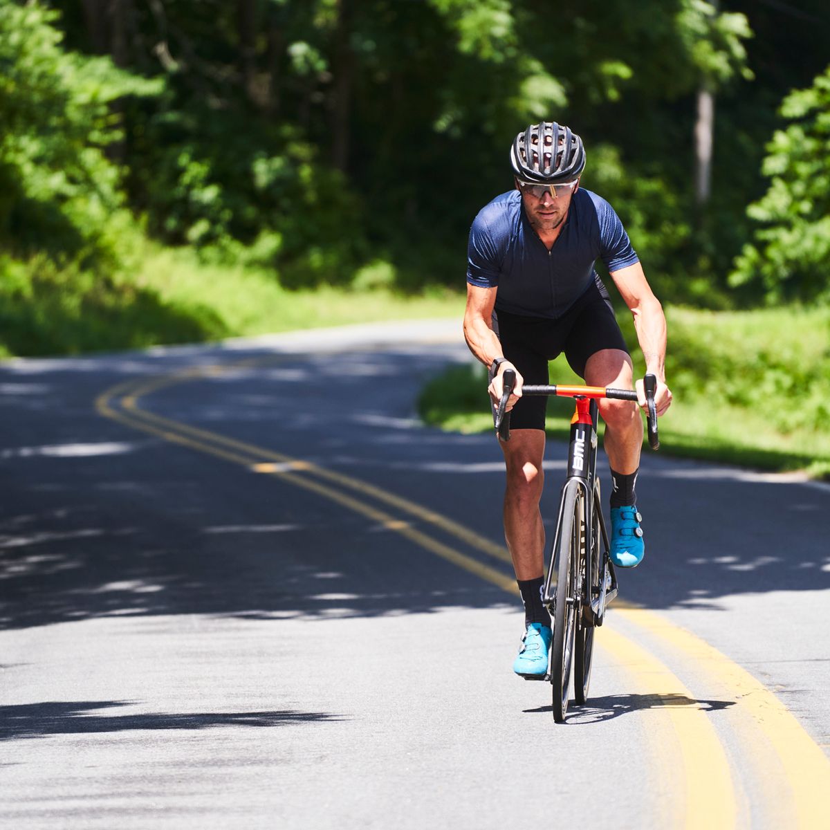bobby lea riding a bmc road bike in pennsylvania on a training ride