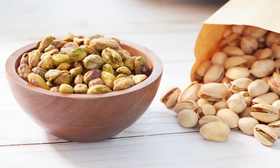 roasted and salted pistachios in a bowl