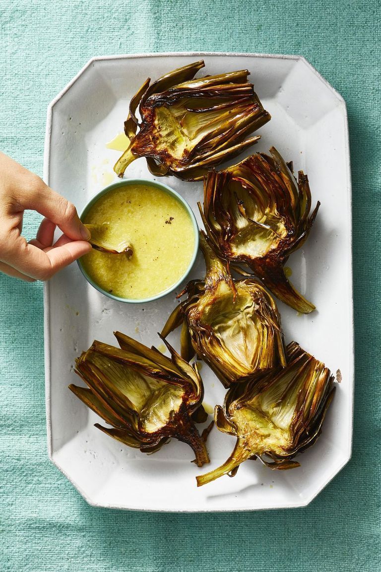 thanksgiving appetizers   roasted artichokes with caesar dip