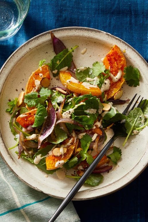 roasted butternut squash salad with tahini vinaigrette