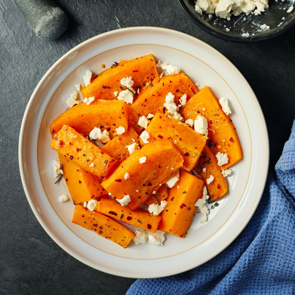 roasted butternut squash with feta cheese