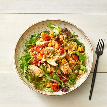 roasted chickpea, tomato and chicken salad bowls