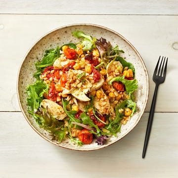 roasted chickpea, tomato and chicken salad bowls