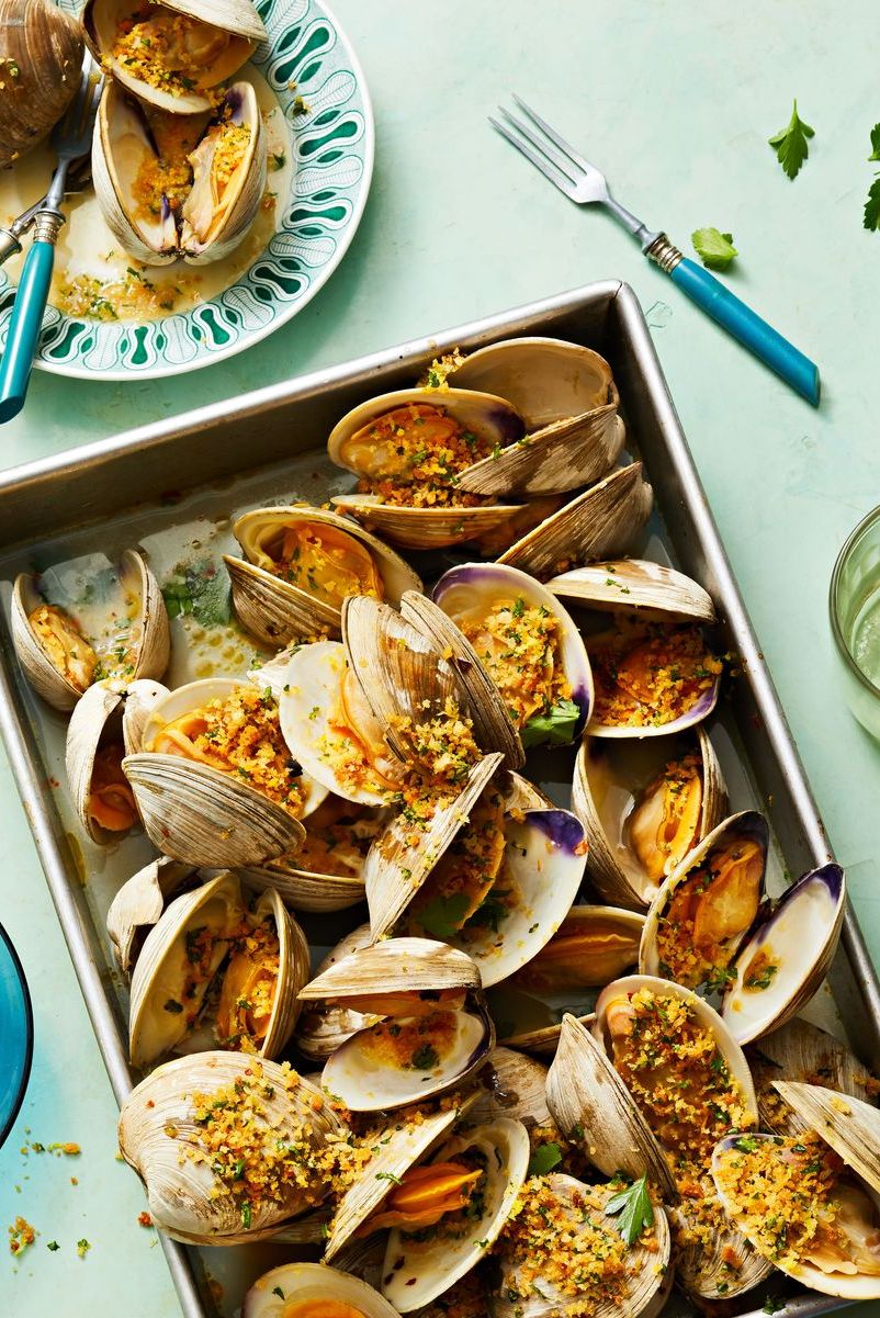roasted clams with panko in a baking dish