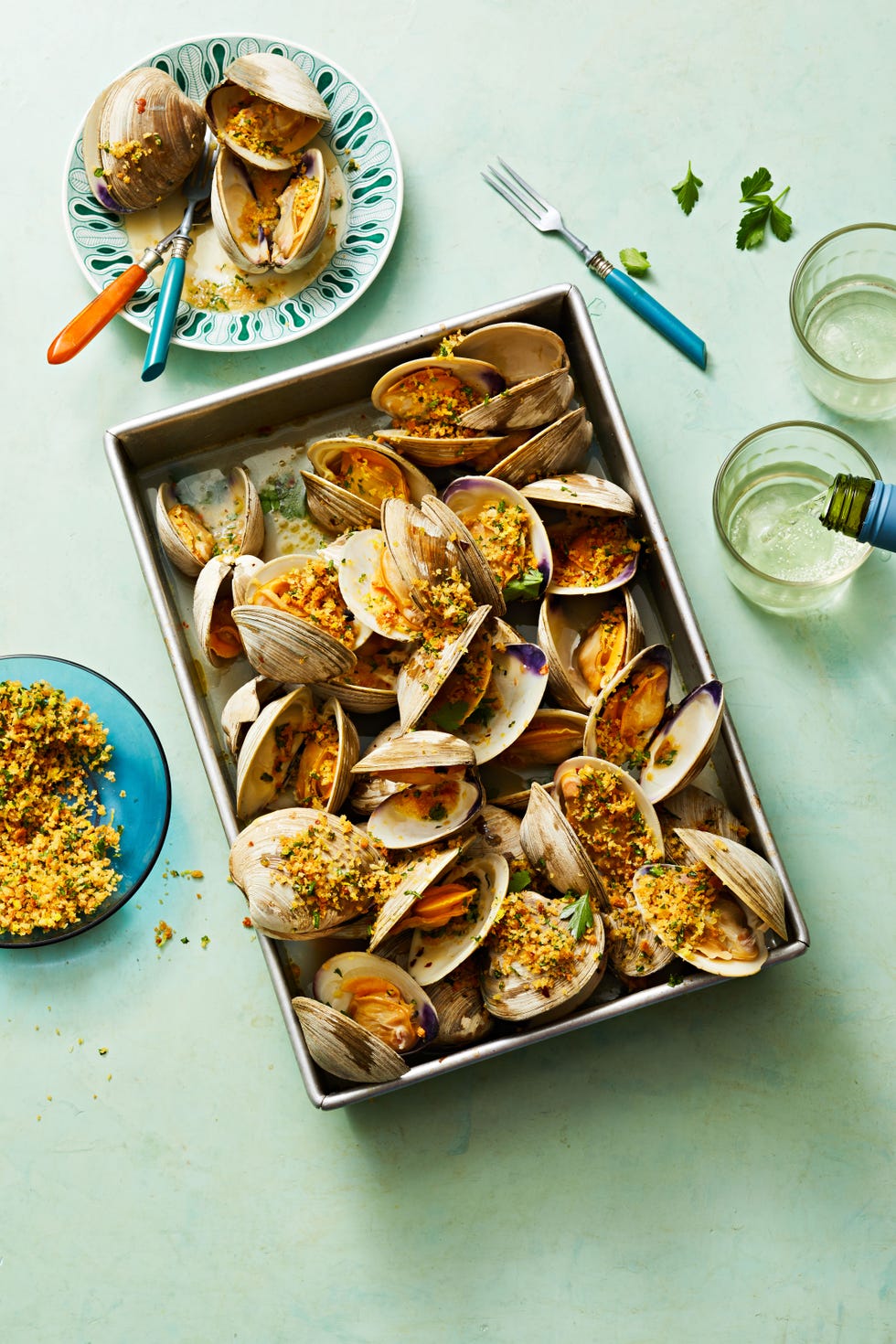 roasted clams with panko in a baking dish