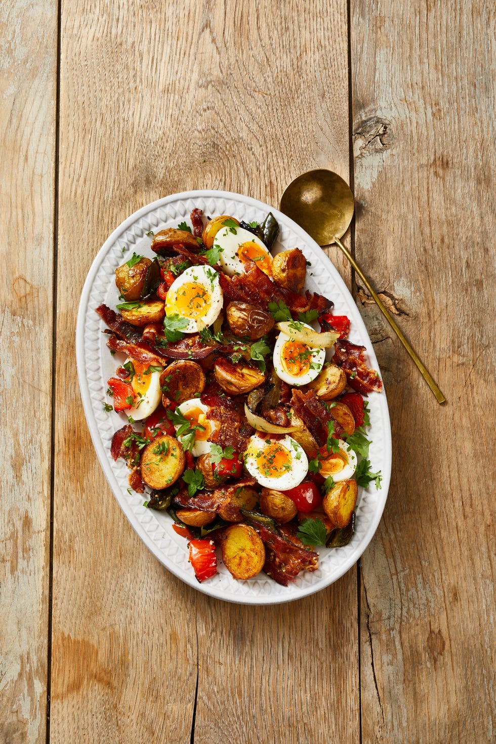 roasted hash and jammy eggs