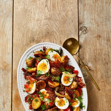 roasted hash and jammy eggs