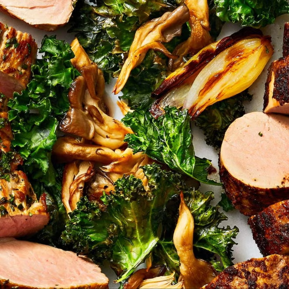 roasted kale and mushrooms