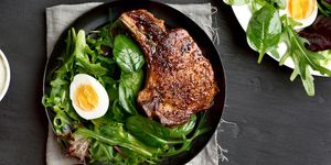 roasted meat steak with green salad