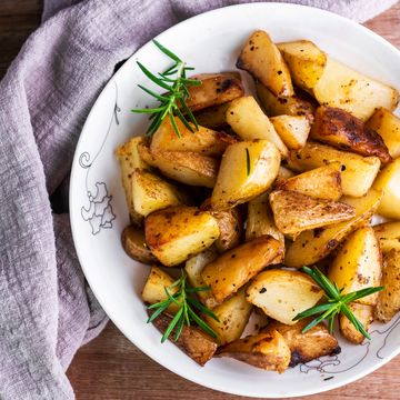 roasted potatoes with rosemary top view