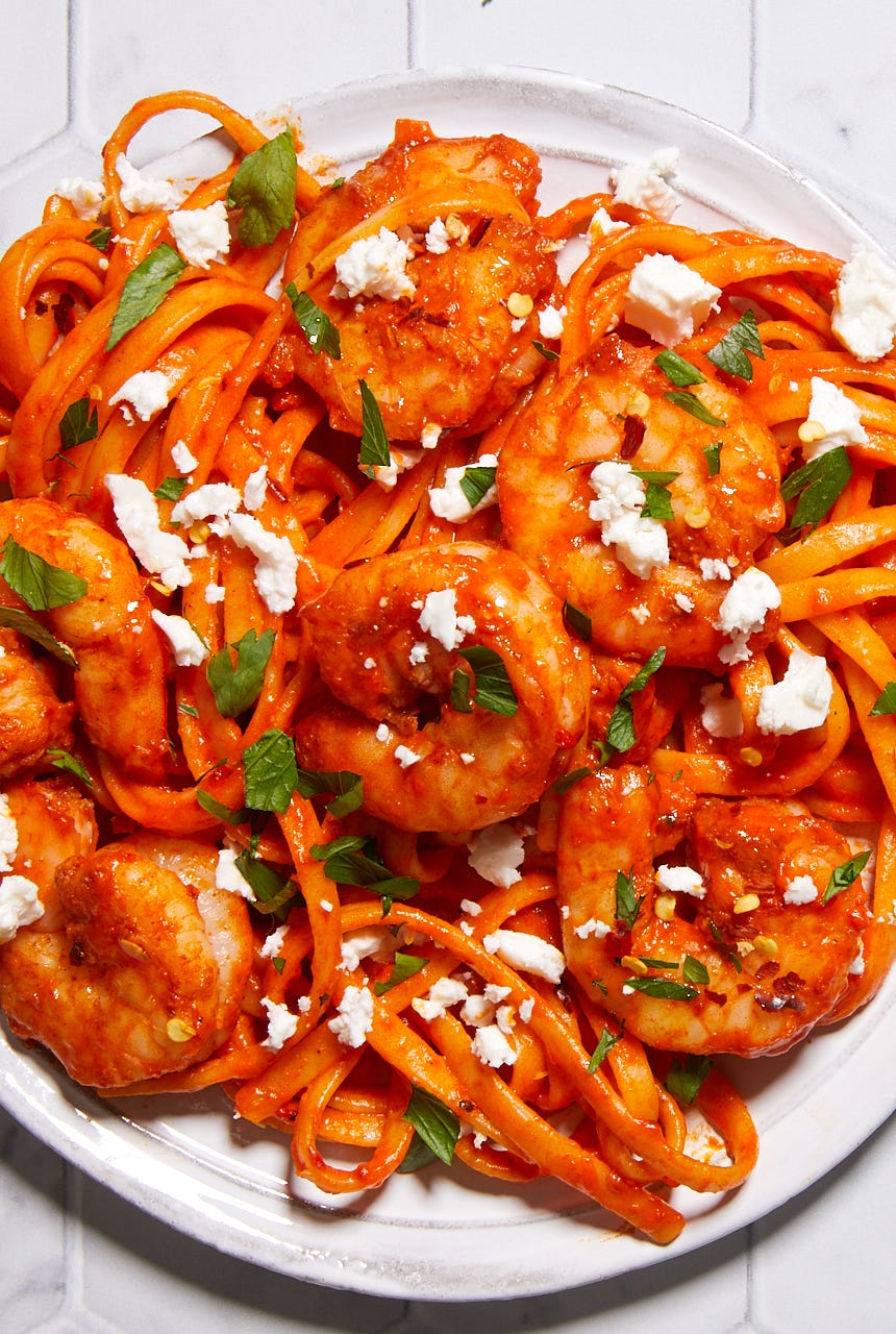 roasted red pepper shrimp linguine