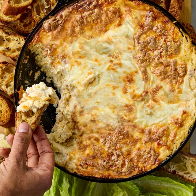 creamy baked dip with veggies and bread