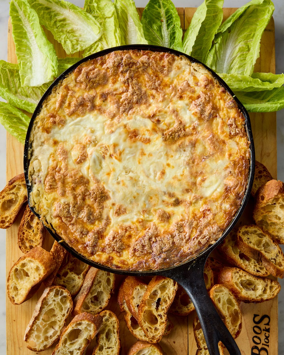 creamy baked dip with veggies and bread