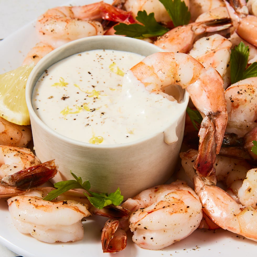 roasted shrimp cocktail with lemon horseradish aioli