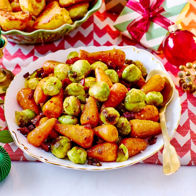 roasted sprouts and chantenay carrots