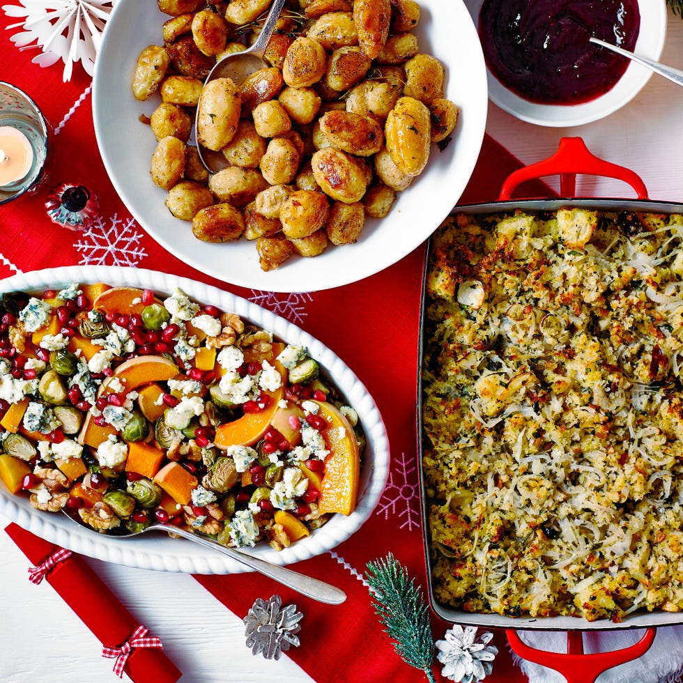 roasted squash and sprouts with blue cheese