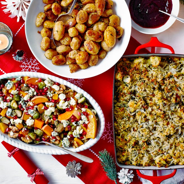 roasted squash and sprouts with blue cheese