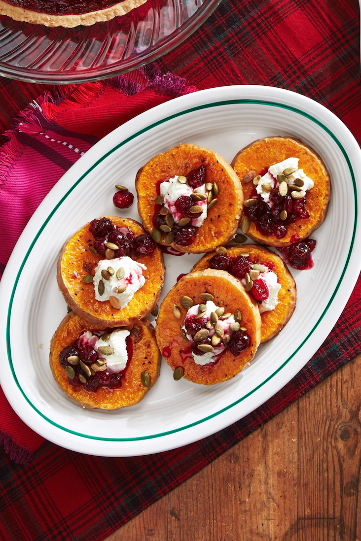 roasted squash with goat cheese and poached cranberries
