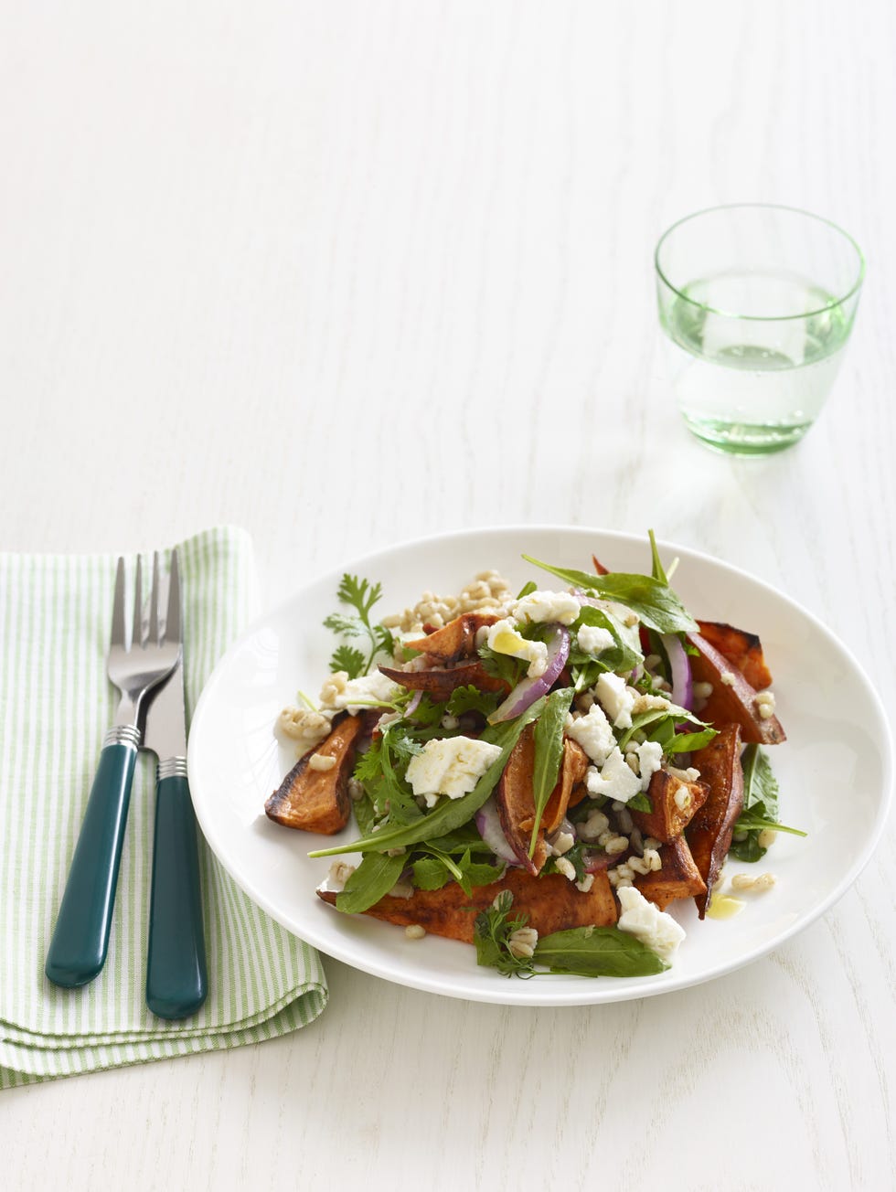 roasted sweet potato salad with barley and arugula