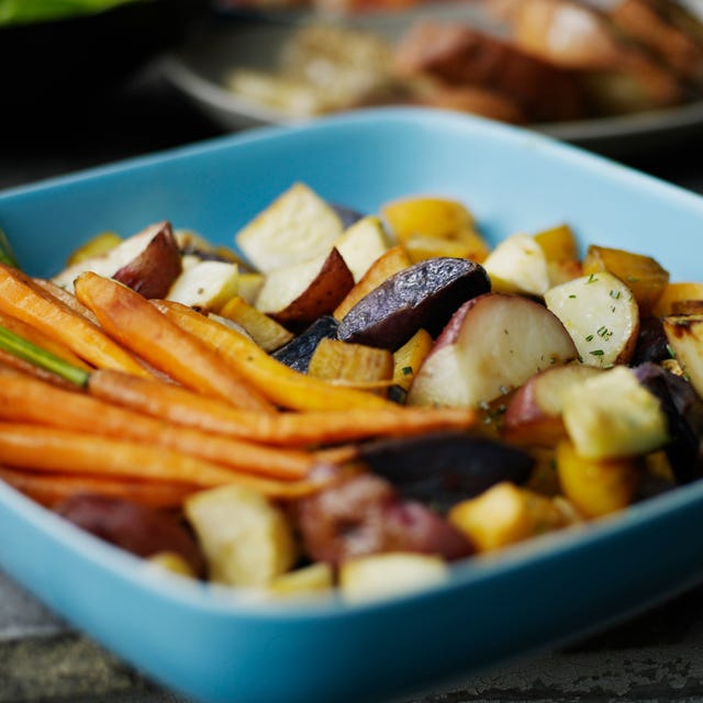 Roasted organic root vegetables