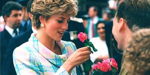 princess diana, the princess of wales during her visit to newcastle upon tyne, north east england the princess smiles as she receives a red rose from a man in the crowd at st oswalds hospice gosforth picture taken 5th august 1992 photo by stuart outtersidemirrorpixgetty images