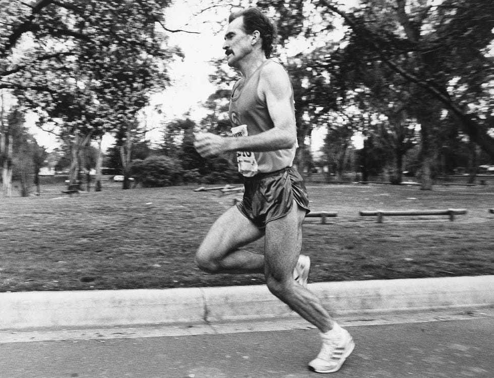 robert de castella competing in the national 15km road race in canberra, 28 augu