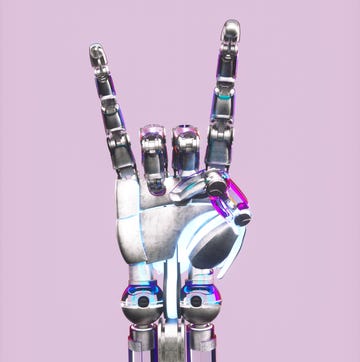 een robothand maakt een rock 'n' roll gebaar