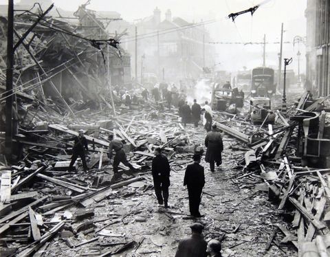 V2 Rocket damage during an air raid in London 1941