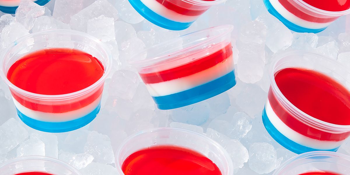 red, white, and blue layered rocket jello shots