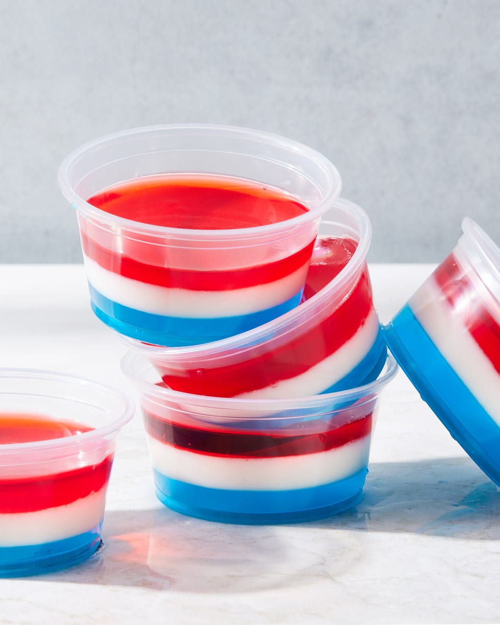 red, white, and blue layered rocket jello shots