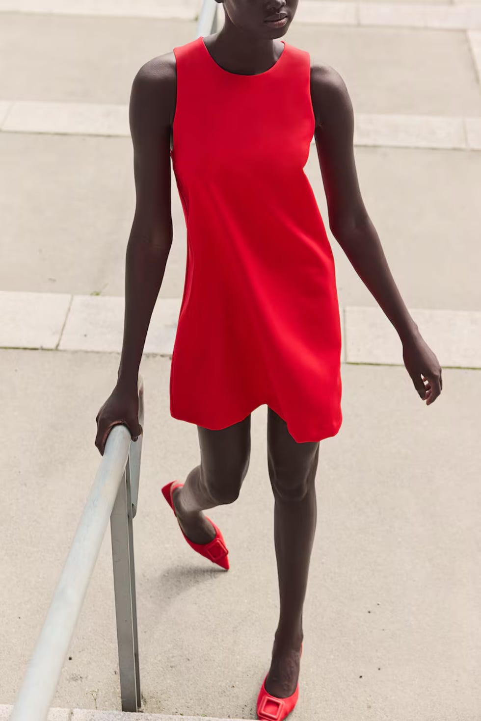 woman in red dress