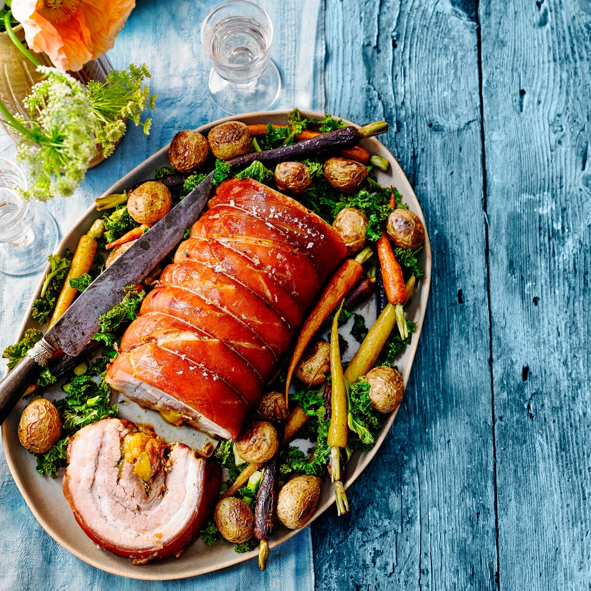 Rolled Crackling Pork Belly with Peach Stuffing