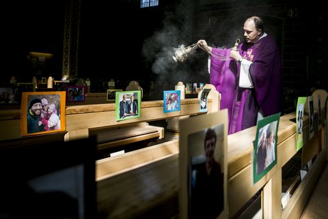Austrian Priest Holds Daily Mass, His Congregation Represented By Photos
