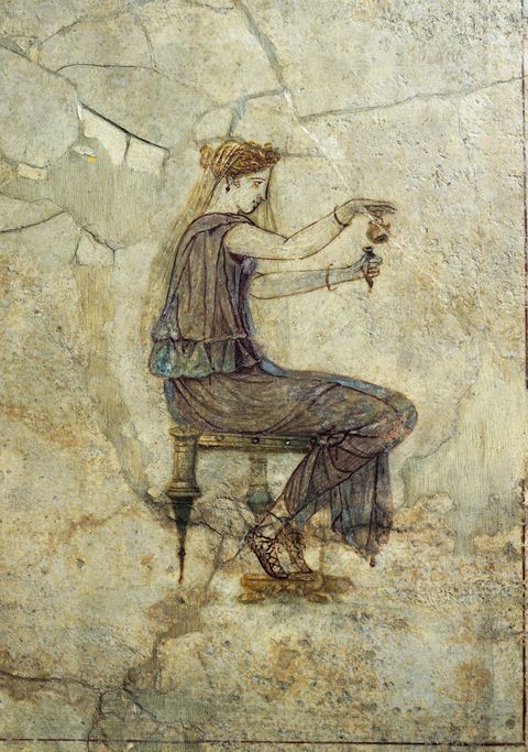 roman civilization, fresco portraying girl pouring perfume, from pompeii
