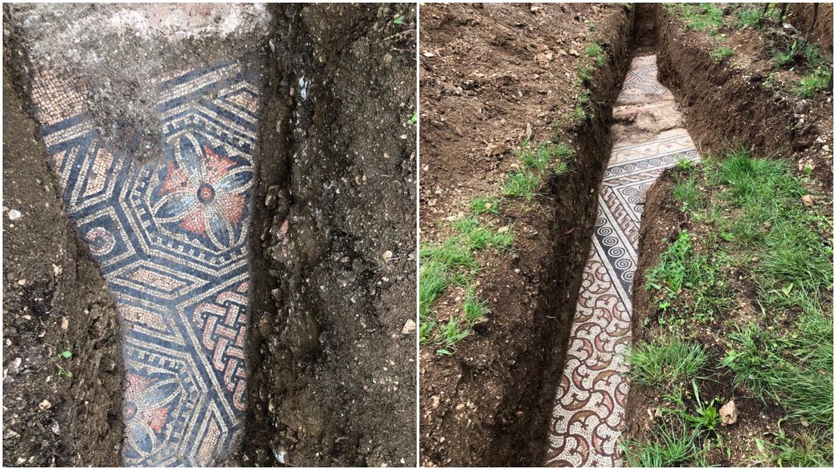 color roman mosaic floor under italian vineyard
