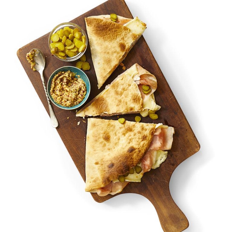 romantic dinner ham and brie quesadilla