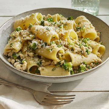 romantic dinner rigatoni with chicken and broccoli bolognese