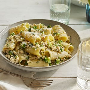 romantic dinner rigatoni with chicken and broccoli bolognese